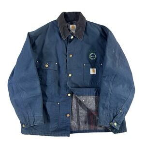 Vintage Carhartt Chore Coat Size 48 Navy Blanket Lined Duck Canvas Barn Work C01